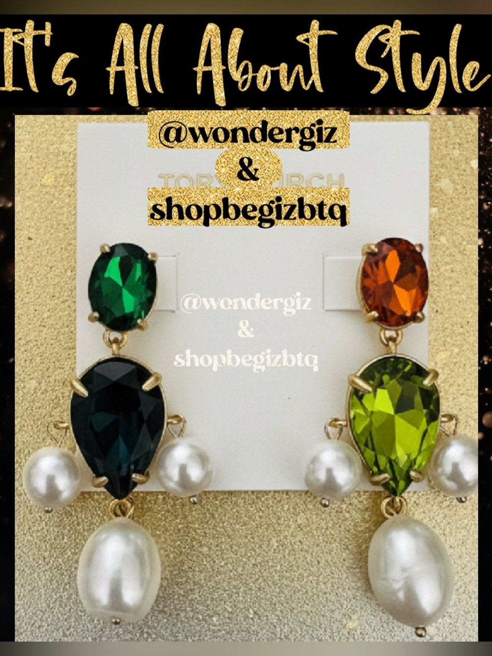 Tory Burch Authentic Vintage Swarovski Crystal Stones &Pearl Chandelier Earrings